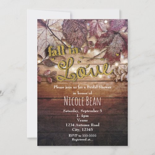 FALL IN LOVE Autumn Leaves Rustic Bridal Shower Invitation