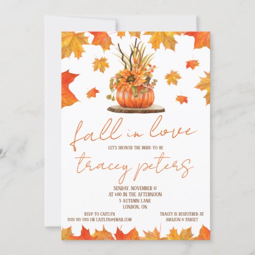 Fall in Love Autumn Leaves Themed Bridal Shower Invitation