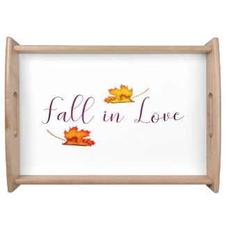 Fall in Love Autumn Leaves Trendy Purple, Orange  Serving Tray