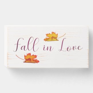 Fall in Love Autumn Leaves Trendy Purple, Orange  Wooden Box Sign