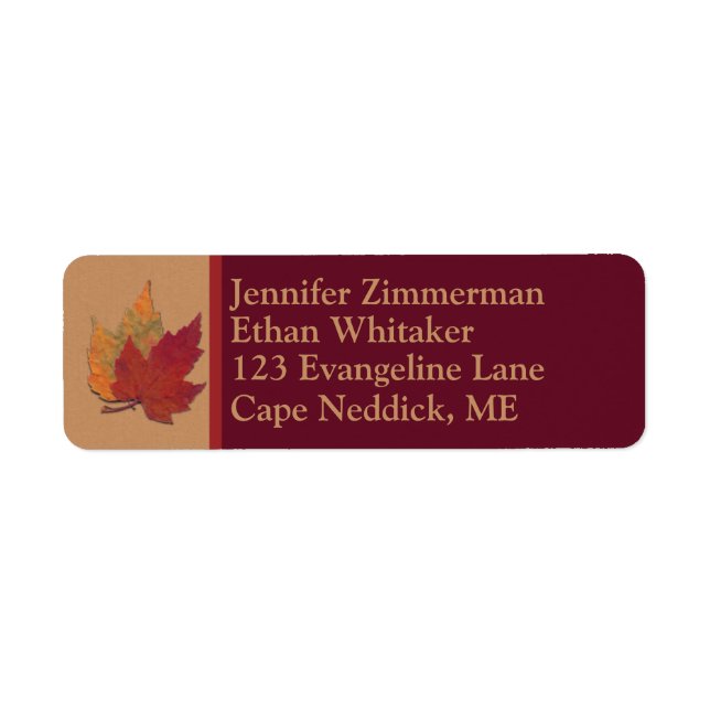 Fall in Love, Autumn Leaves Wedding Address Label (Front)