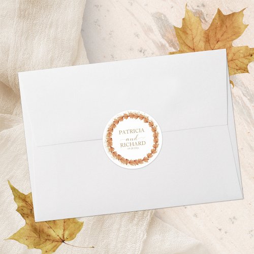 Fall in Love Autumn Leaves Wedding  Classic Round Sticker