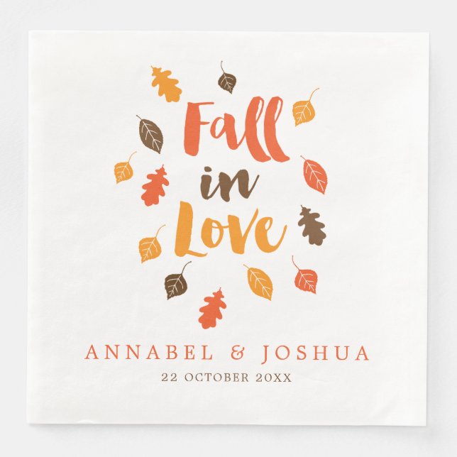 Fall in Love Autumn Leaves Wedding/Engagment Paper Dinner Napkins (Front)