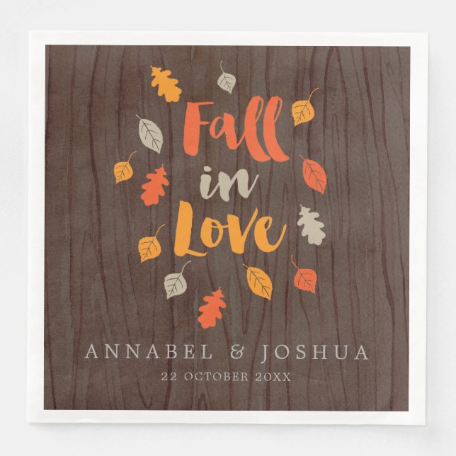 Fall in Love Autumn Leaves Wedding/Engagment Paper Dinner Napkins (Front)