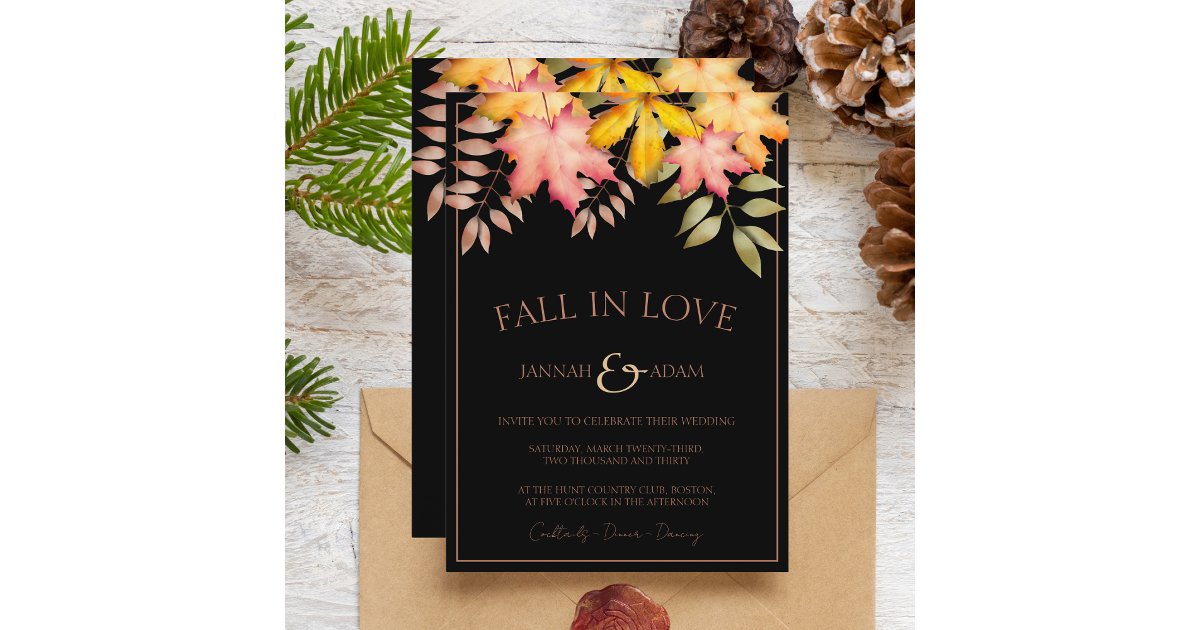 Fall In Love Autumn Leaves Wedding Invitation | Zazzle