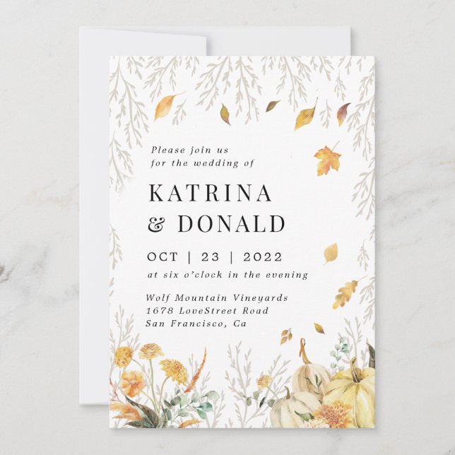 Fall in love Autumn Leaves Wedding Invitation (Front)