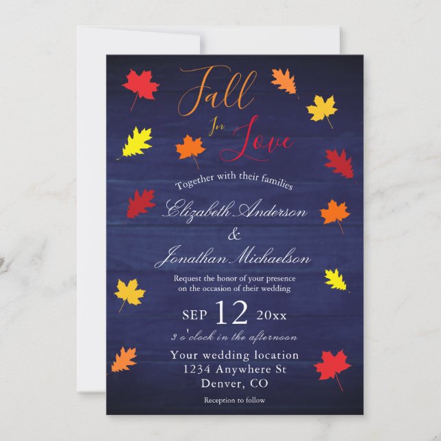 Fall In Love Autumn Leaves Wedding Invitation (Front)