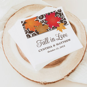 Fall In Love Autumn Leaves Wedding Monogram Napkins