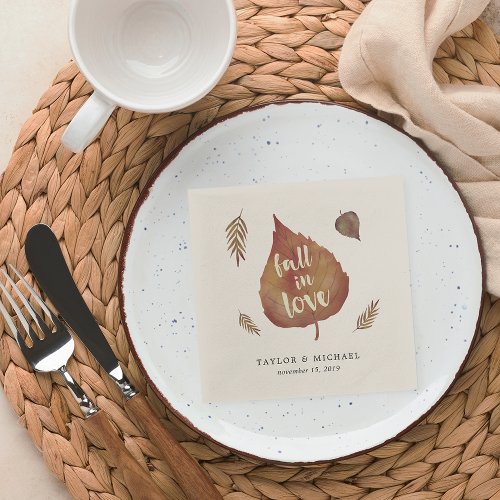 Fall in Love  Autumn Leaves Wedding Napkins