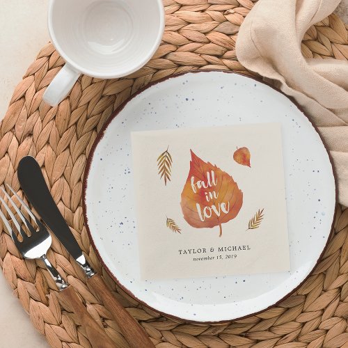 Fall in Love  Autumn Leaves Wedding Napkins