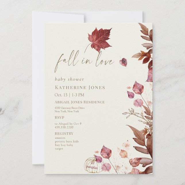 Fall in Love Autumn Li'l Pumpkin Cream Baby Shower Invitation (Front)