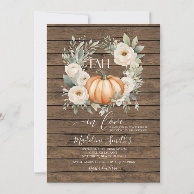 Fall In Love Autumn Orange Floral Engagement Party Invitation (Front)