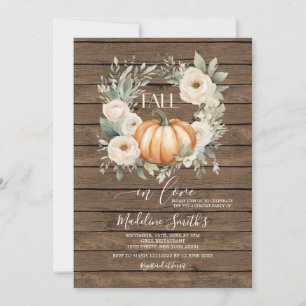 Fall In Love Autumn Orange Floral Engagement Party Invitation
