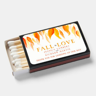 Fall in love autumn orange leaves wedding favor matchboxes