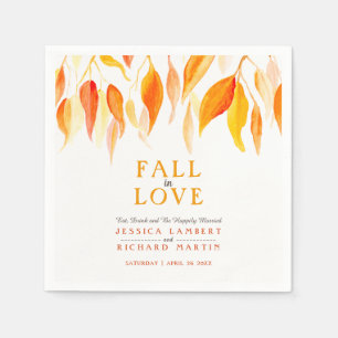 Fall in love autumn orange leaves wedding napkins