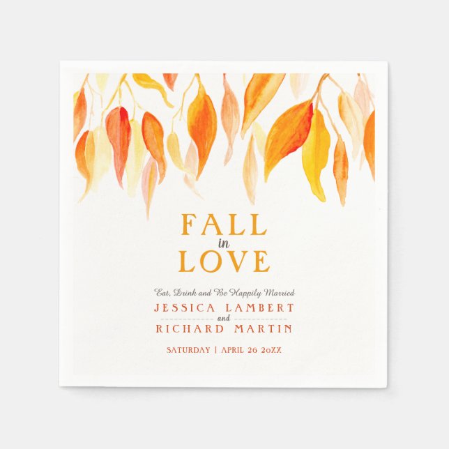 Fall in love autumn orange leaves wedding napkins (Front)