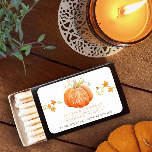 Fall in love autumn orange pumpkin wedding matchboxes