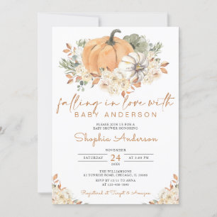 Fall in Love Autumn Pumpkin Baby Shower Invitation