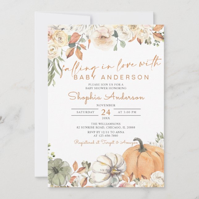 Fall in Love Autumn Pumpkin Baby Shower Invitation (Front)