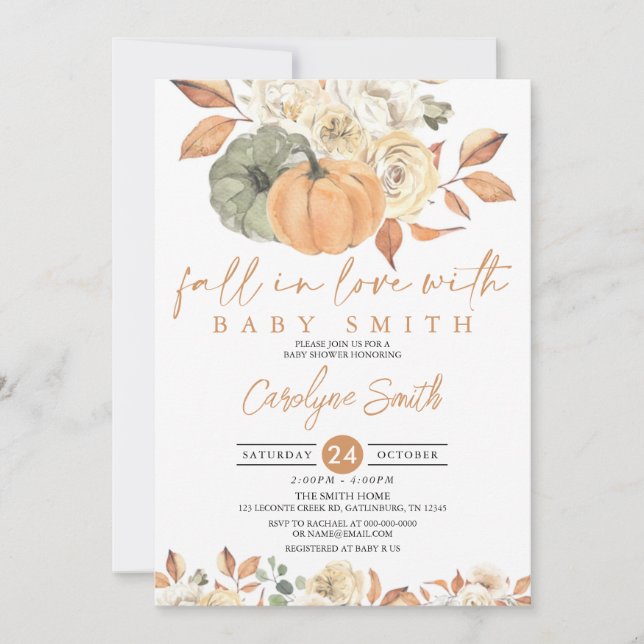 Fall in Love Autumn Pumpkin Baby Shower Invitation (Front)