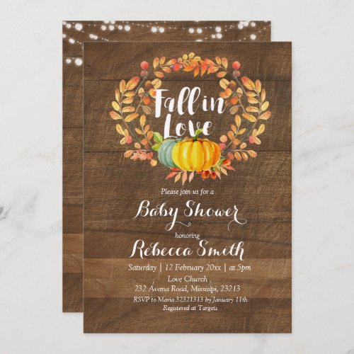 Fall in Love Autumn Pumpkin Baby Shower Invite