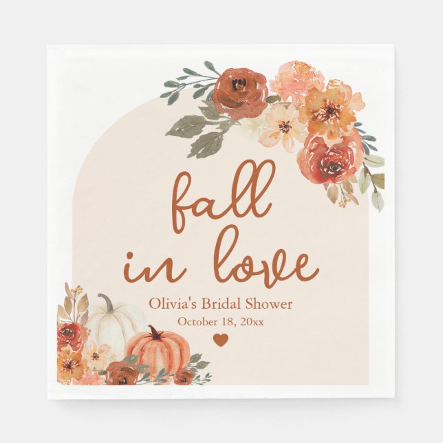 Fall in Love Autumn Pumpkin Boho Bridal Shower Napkins (Front)