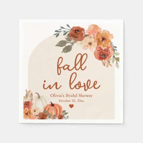 Fall in Love Autumn Pumpkin Boho Bridal Shower Napkins