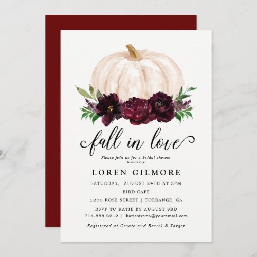Fall In Love Autumn Pumpkin Bridal Shower Invitation