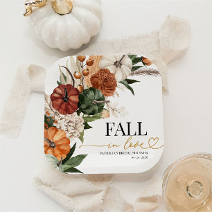 Fall in Love Autumn Pumpkin Bridal Shower Paper Plates