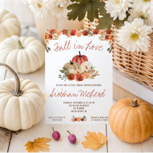 Fall in Love, Autumn Pumpkin Floral Bridal Shower Invitation