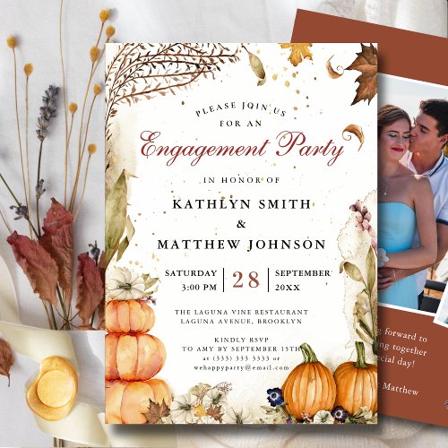 Fall In Love Autumn Pumpkin Photo Engagement Party Invitation