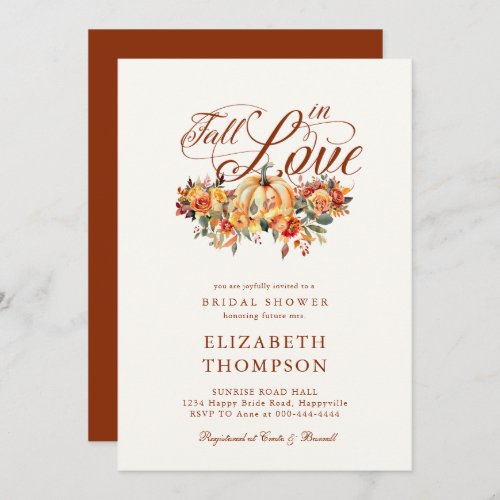 Fall in Love Autumn Pumpkin Romantic Bridal Shower Invitation