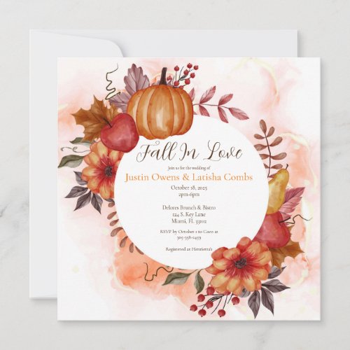 Fall In Love Autumn Pumpkin Wedding Ceremony Invitation