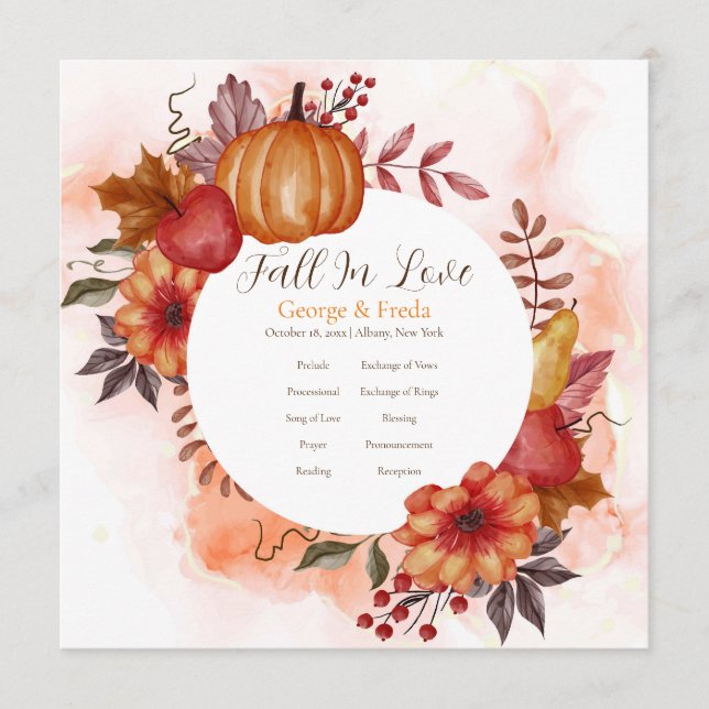 Fall In Love Autumn Pumpkin Wedding Program (Front)