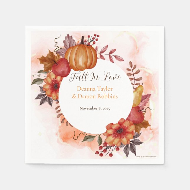 Fall In Love Autumn Pumpkin Wedding Reception Napkins (Front)