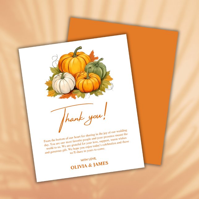 Fall in Love Autumn Pumpkin Wedding Thank You Card (Fall in Love Autumn Rustic Pumpkin Fall Wedding Thank You Card  )