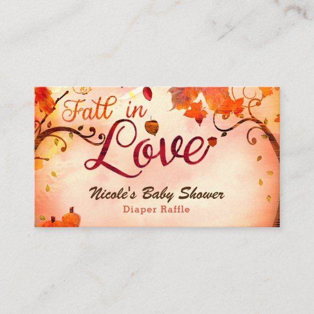Fall in Love Autumn Pumpkins Diaper Raffle Cards (Front)
