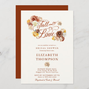 Fall in Love Autumn Rose Mum Garden Bridal Shower Invitation