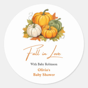 Fall in Love Autumn Rustic Pumpkin Baby Shower Classic Round Sticker