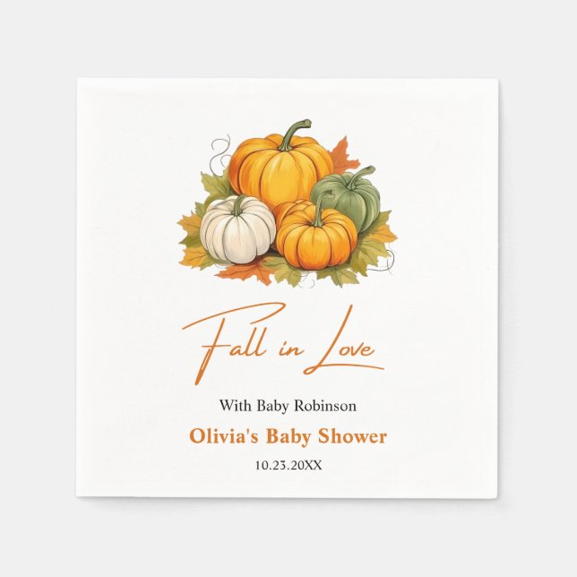 Fall in Love Autumn Rustic Pumpkin Baby Shower  Napkins (Front)