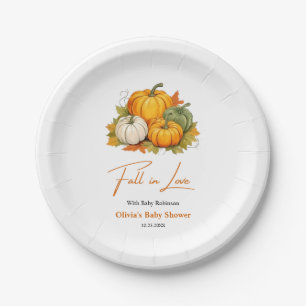 Fall in Love Autumn Rustic Pumpkin Baby Shower Paper Plates