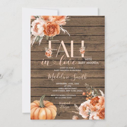 Fall In Love Autumn Rustic Wood With Baby Shower Invitation