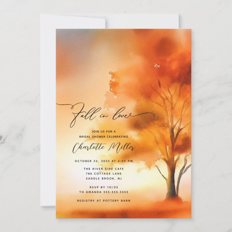 Fall In Love Autumn Tree Bridal Shower                    Invitation