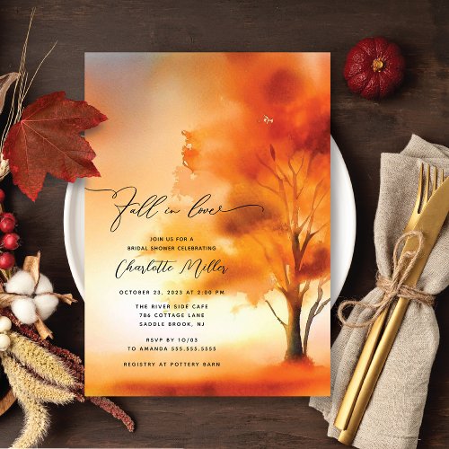 Fall In Love Autumn Tree Bridal Shower Invitation