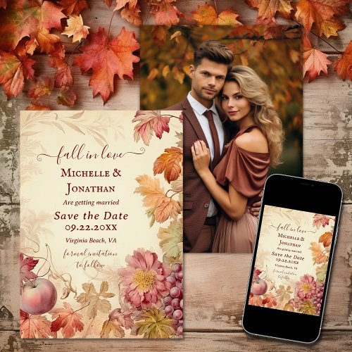 Fall in Love Autumn Vintage Wedding Photo Save The Date