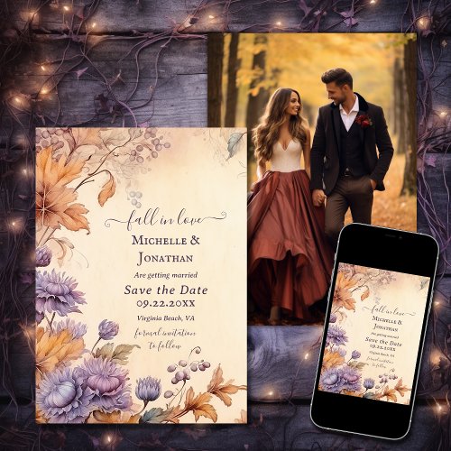 Fall in Love Autumn Vintage Wedding Photo Save The Date
