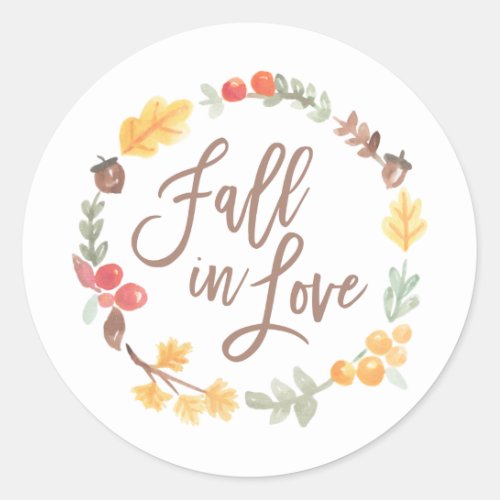 Fall in Love Autumn Watercolor Bridal Shower Classic Round Sticker