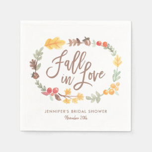 Fall in Love Autumn Watercolor Bridal Shower Napkins
