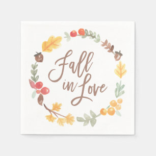 Fall in Love Autumn Watercolor Bridal Shower Napkins