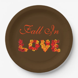 Fall In Love Autumn Wedding Colorful Leaves Rustic Paper Plates